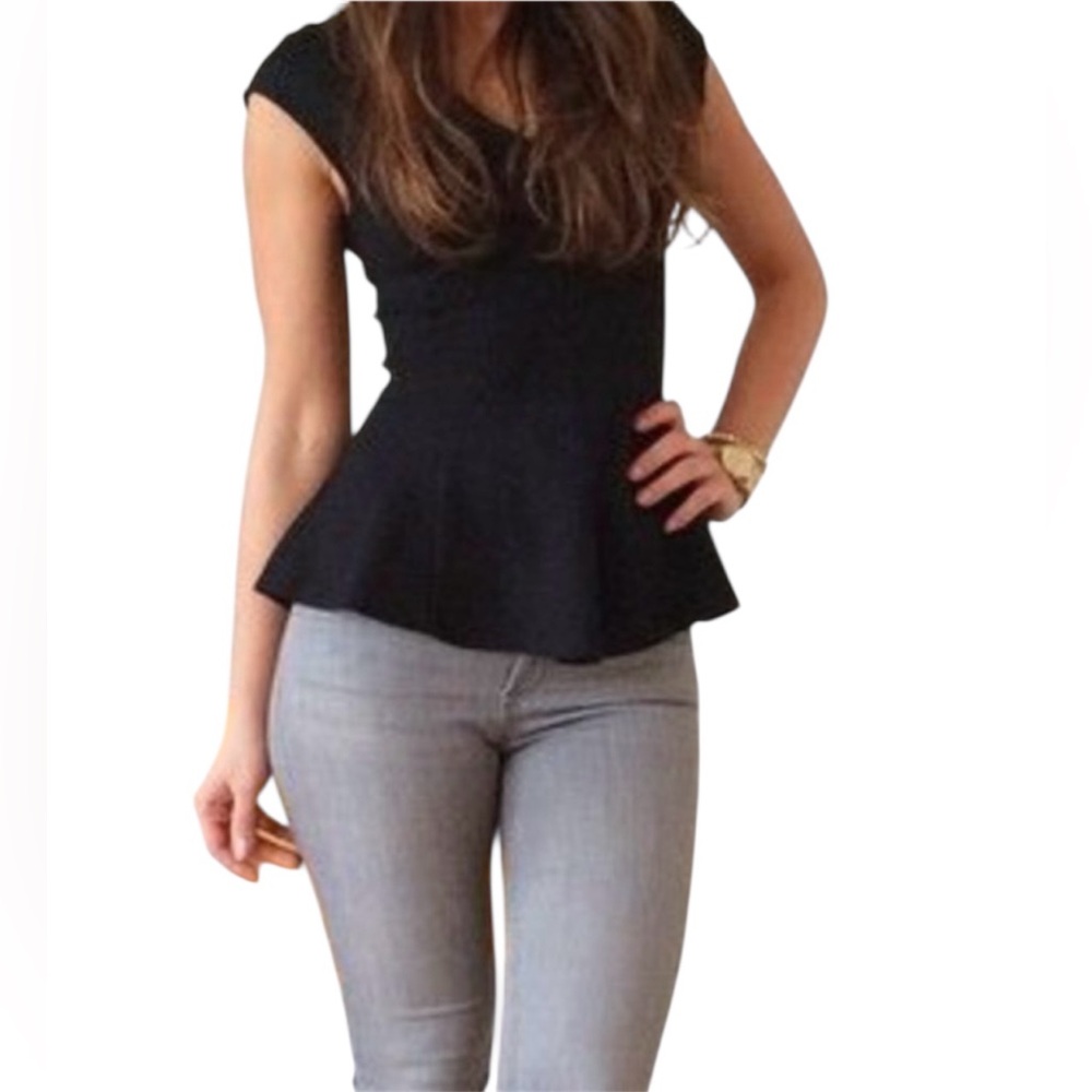 W118 by Walter Baker Sleeveless Zip Stretch Peplum Blouse Top in Black Size XS